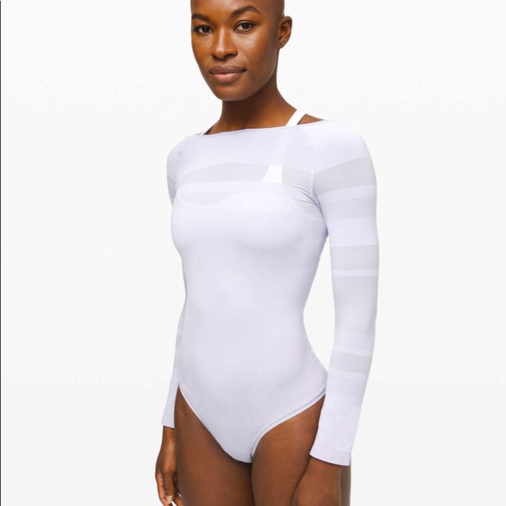 Gleam and glow body suit in silver lilac